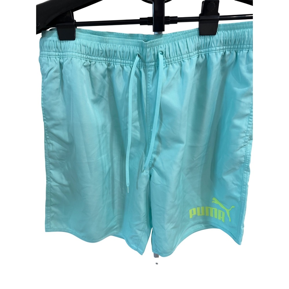 Puma Mens Swim Trunks Aqua Blue Board Shorts 8in Inseam Mesh Liner Large NEW